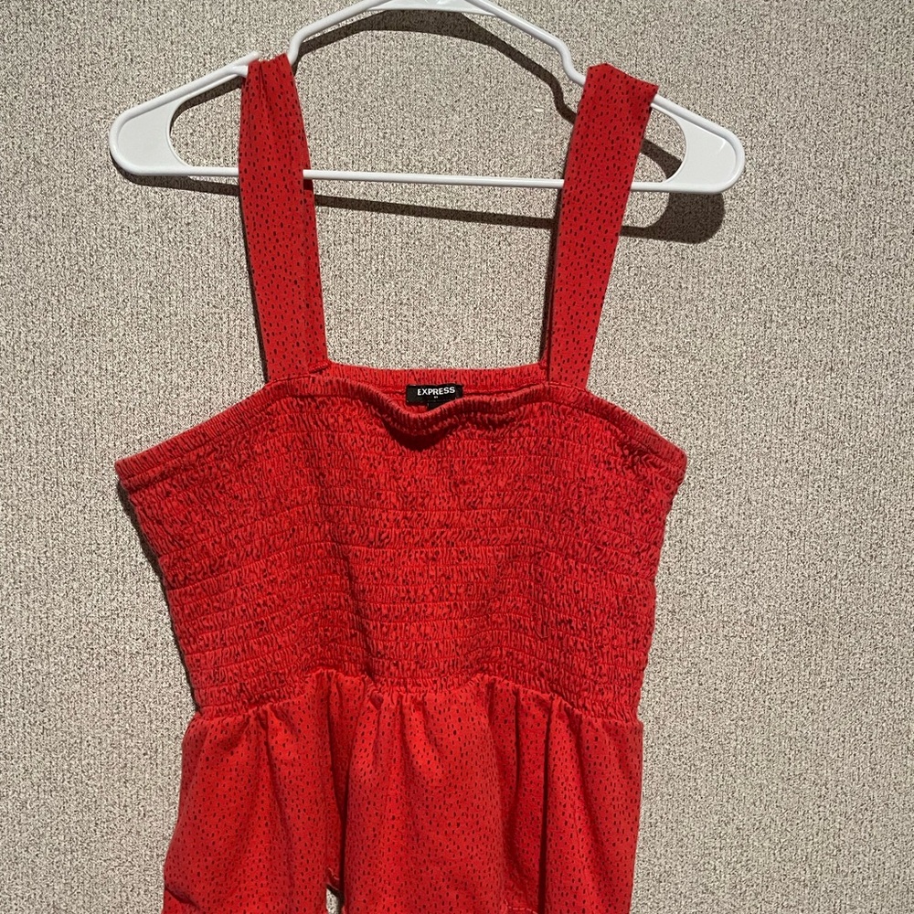 Express Red Polka‎ Dot Smocked Peplum Top Sleeveless Square Neck Womens XS